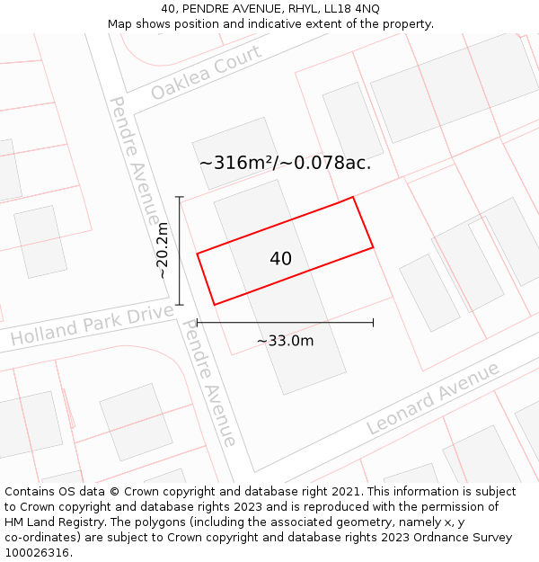 40, PENDRE AVENUE, RHYL, LL18 4NQ: Plot and title map