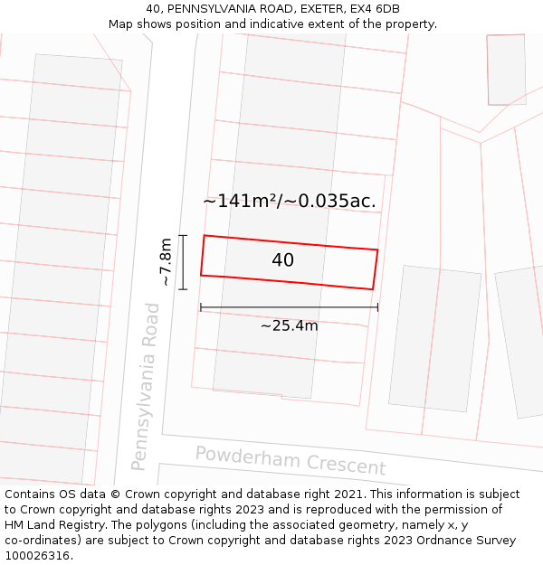 40, PENNSYLVANIA ROAD, EXETER, EX4 6DB: Plot and title map