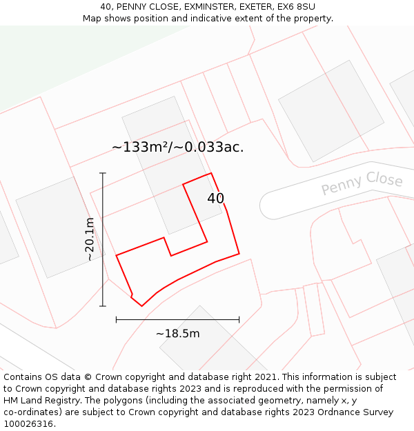 40, PENNY CLOSE, EXMINSTER, EXETER, EX6 8SU: Plot and title map