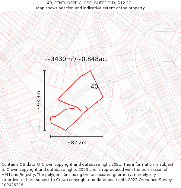 40, PENTHORPE CLOSE, SHEFFIELD, S12 2GU: Plot and title map