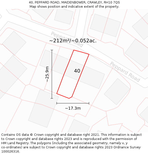 40, PEPPARD ROAD, MAIDENBOWER, CRAWLEY, RH10 7QS: Plot and title map