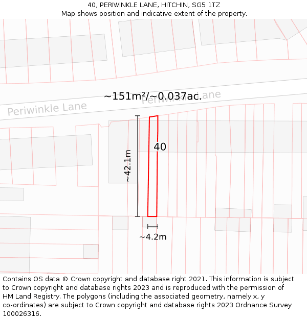 40, PERIWINKLE LANE, HITCHIN, SG5 1TZ: Plot and title map