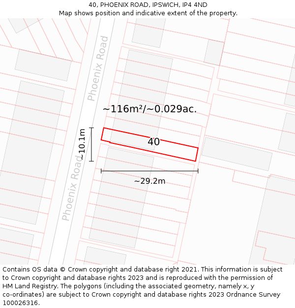 40, PHOENIX ROAD, IPSWICH, IP4 4ND: Plot and title map