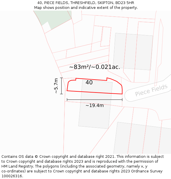 40, PIECE FIELDS, THRESHFIELD, SKIPTON, BD23 5HR: Plot and title map