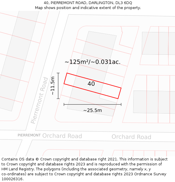 40, PIERREMONT ROAD, DARLINGTON, DL3 6DQ: Plot and title map