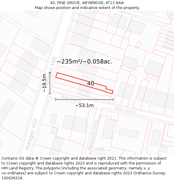 40, PINE GROVE, WEYBRIDGE, KT13 9AW: Plot and title map
