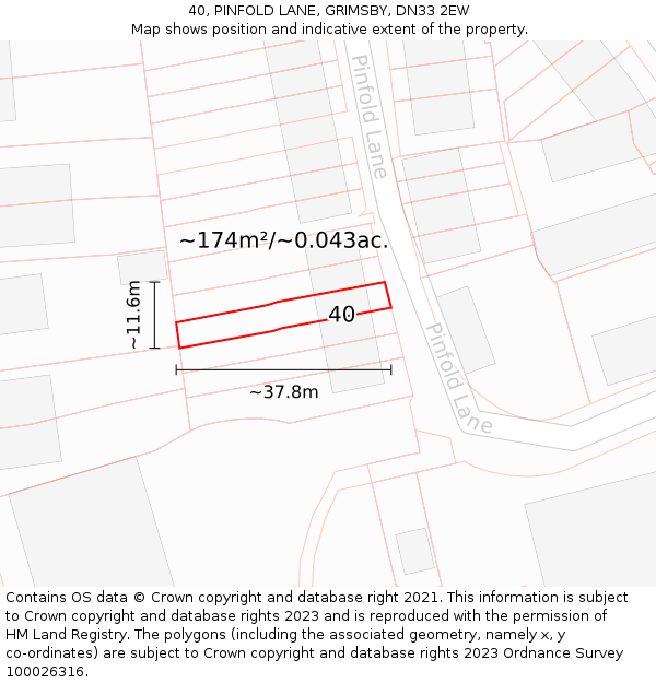40, PINFOLD LANE, GRIMSBY, DN33 2EW: Plot and title map