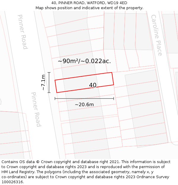 40, PINNER ROAD, WATFORD, WD19 4ED: Plot and title map