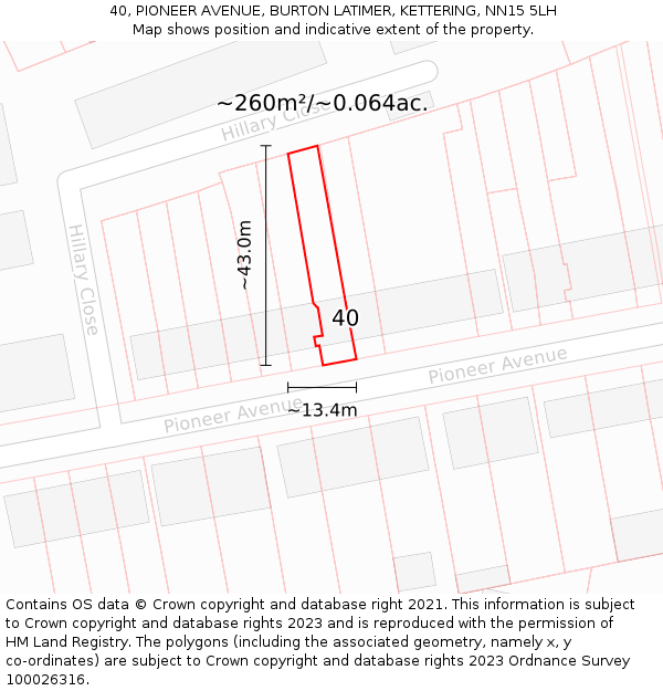 40, PIONEER AVENUE, BURTON LATIMER, KETTERING, NN15 5LH: Plot and title map
