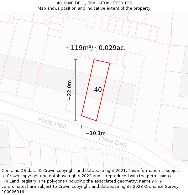40, PIXIE DELL, BRAUNTON, EX33 1DP: Plot and title map