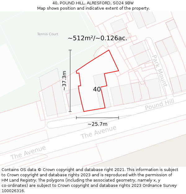 40, POUND HILL, ALRESFORD, SO24 9BW: Plot and title map