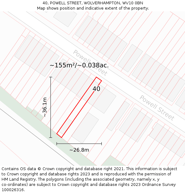 40, POWELL STREET, WOLVERHAMPTON, WV10 0BN: Plot and title map