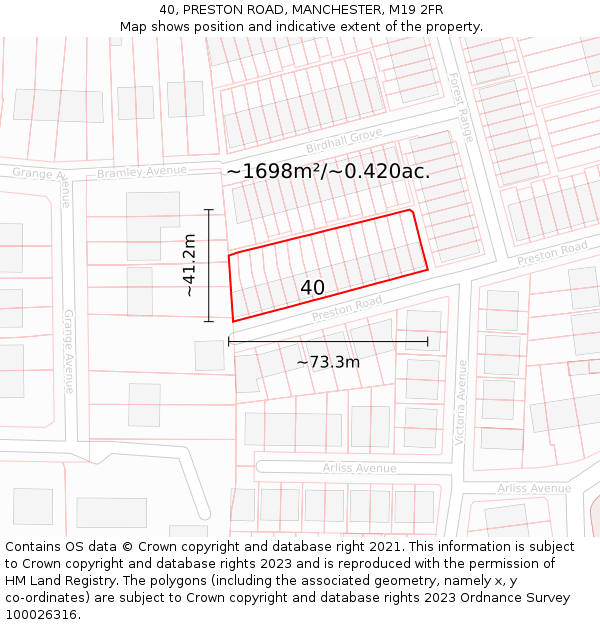 40, PRESTON ROAD, MANCHESTER, M19 2FR: Plot and title map