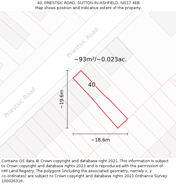 40, PRIESTSIC ROAD, SUTTON-IN-ASHFIELD, NG17 4EB: Plot and title map