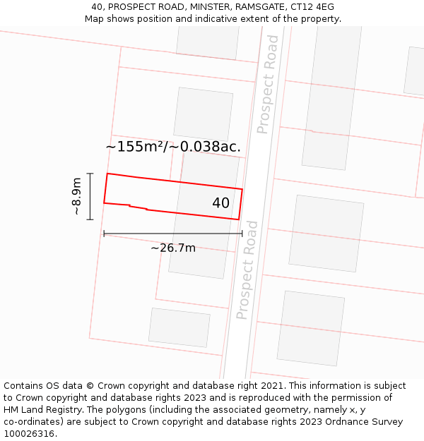 40, PROSPECT ROAD, MINSTER, RAMSGATE, CT12 4EG: Plot and title map