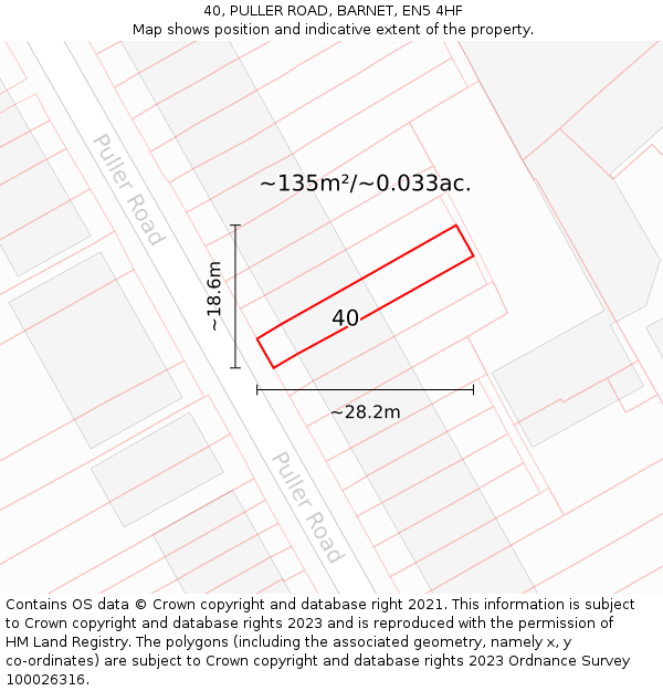 40, PULLER ROAD, BARNET, EN5 4HF: Plot and title map