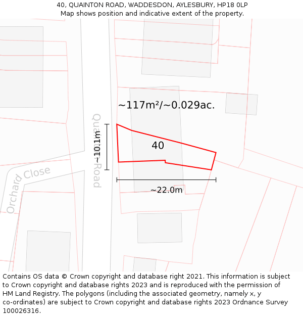 40, QUAINTON ROAD, WADDESDON, AYLESBURY, HP18 0LP: Plot and title map