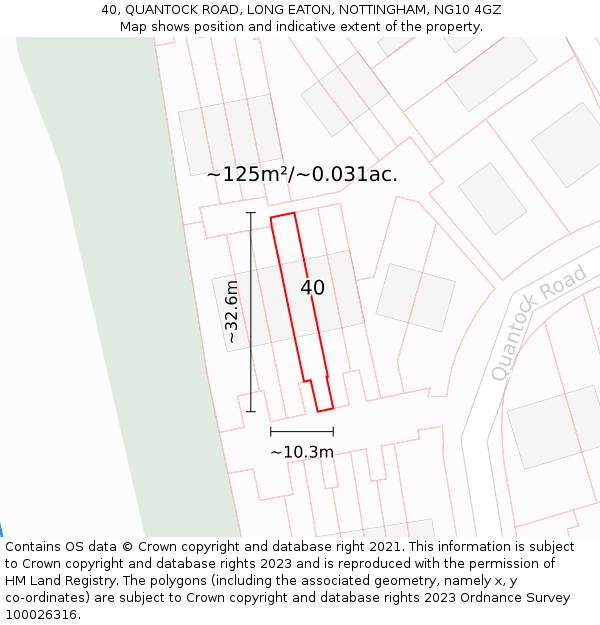 40, QUANTOCK ROAD, LONG EATON, NOTTINGHAM, NG10 4GZ: Plot and title map