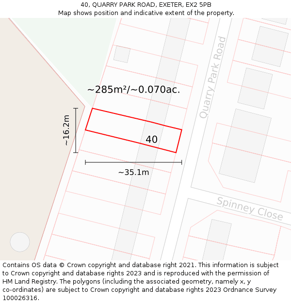 40, QUARRY PARK ROAD, EXETER, EX2 5PB: Plot and title map