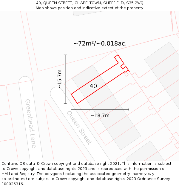 40, QUEEN STREET, CHAPELTOWN, SHEFFIELD, S35 2WQ: Plot and title map