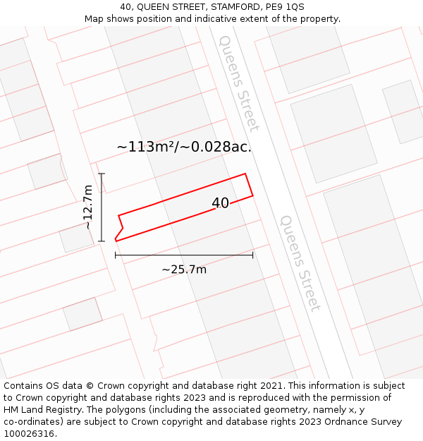 40, QUEEN STREET, STAMFORD, PE9 1QS: Plot and title map