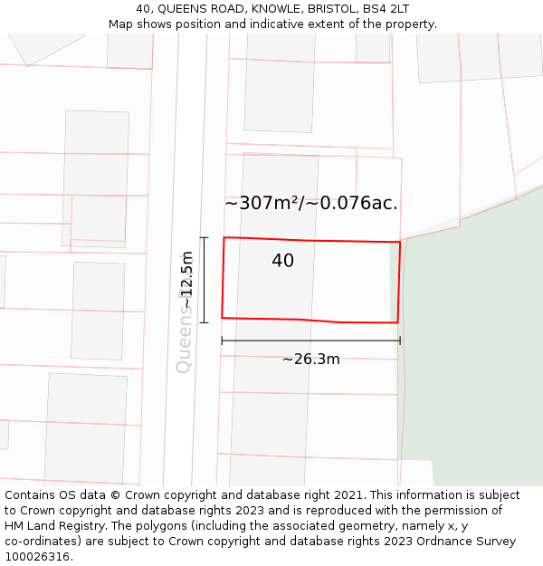 40, QUEENS ROAD, KNOWLE, BRISTOL, BS4 2LT: Plot and title map