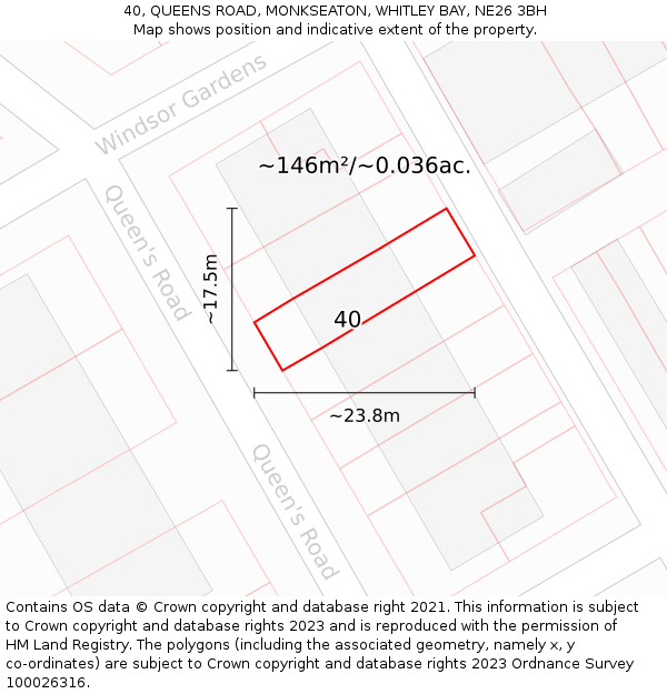 40, QUEENS ROAD, MONKSEATON, WHITLEY BAY, NE26 3BH: Plot and title map