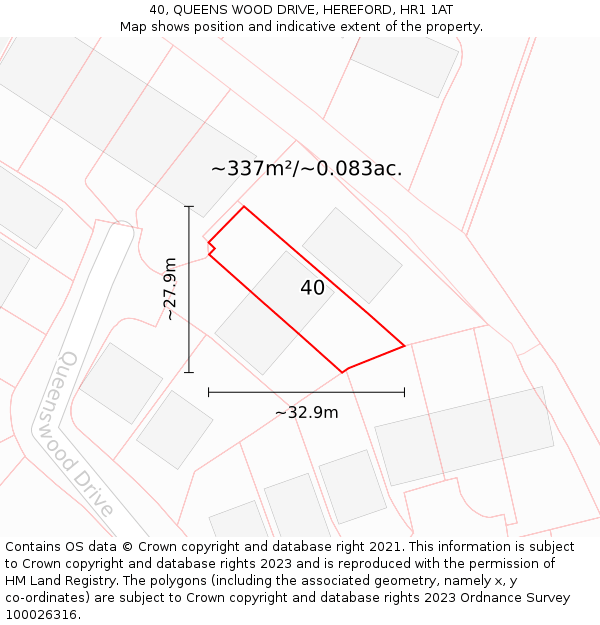40, QUEENS WOOD DRIVE, HEREFORD, HR1 1AT: Plot and title map