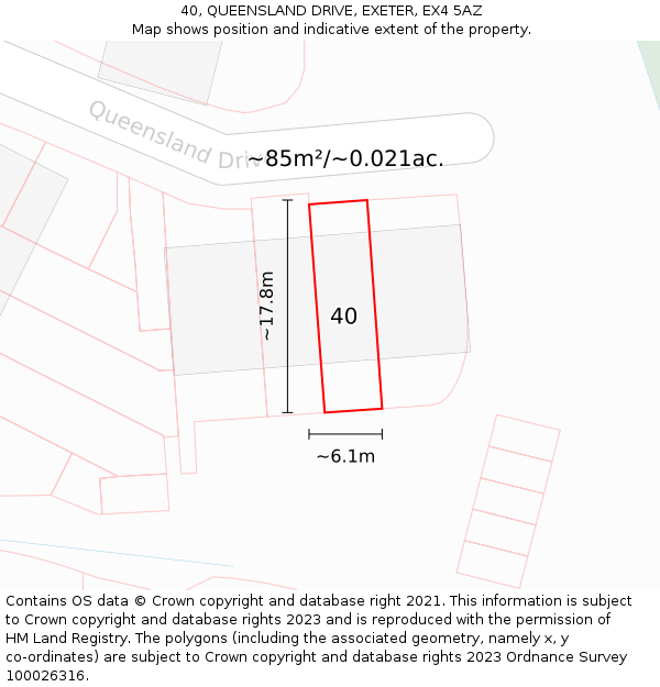 40, QUEENSLAND DRIVE, EXETER, EX4 5AZ: Plot and title map
