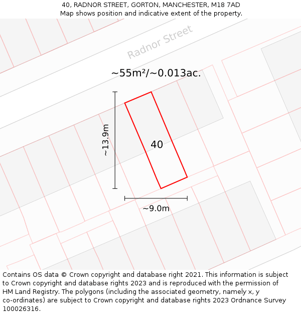 40, RADNOR STREET, GORTON, MANCHESTER, M18 7AD: Plot and title map