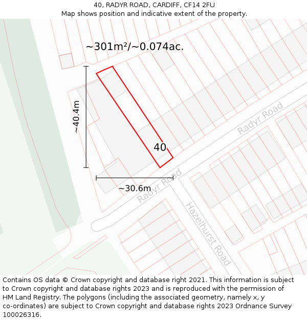 40, RADYR ROAD, CARDIFF, CF14 2FU: Plot and title map