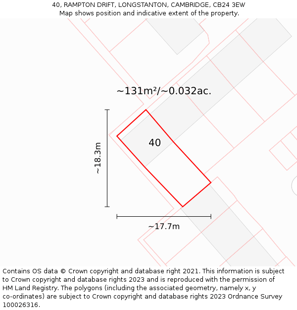 40, RAMPTON DRIFT, LONGSTANTON, CAMBRIDGE, CB24 3EW: Plot and title map