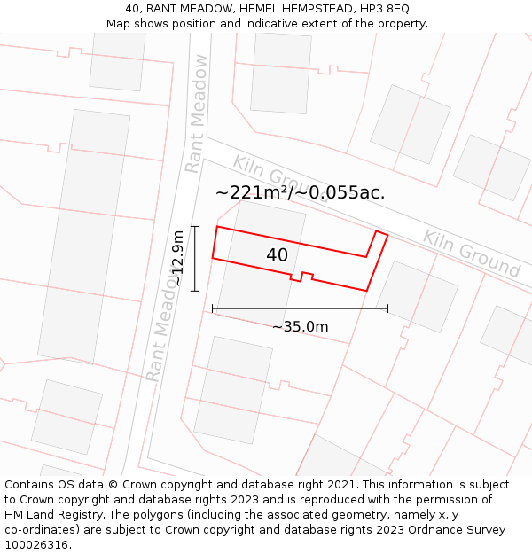 40, RANT MEADOW, HEMEL HEMPSTEAD, HP3 8EQ: Plot and title map