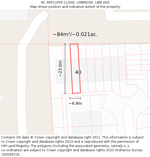 40, RATCLIFFE CLOSE, UXBRIDGE, UB8 2DD: Plot and title map