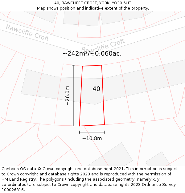 40, RAWCLIFFE CROFT, YORK, YO30 5UT: Plot and title map