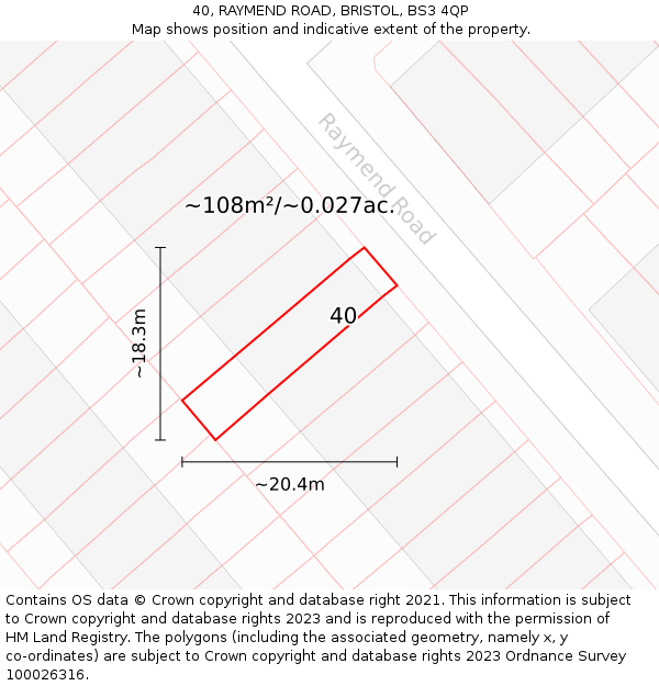 40, RAYMEND ROAD, BRISTOL, BS3 4QP: Plot and title map