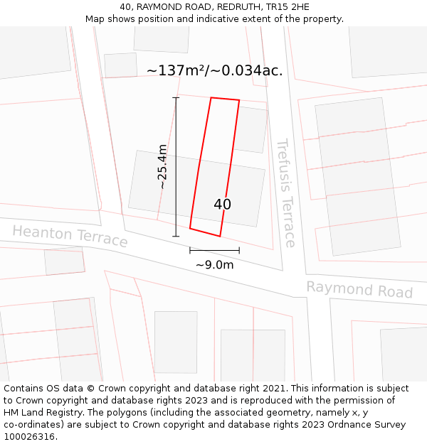40, RAYMOND ROAD, REDRUTH, TR15 2HE: Plot and title map