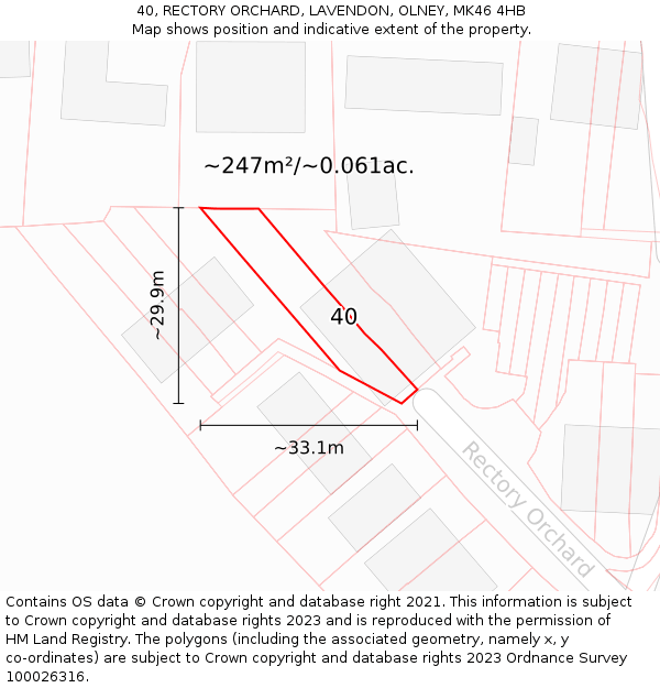 40, RECTORY ORCHARD, LAVENDON, OLNEY, MK46 4HB: Plot and title map