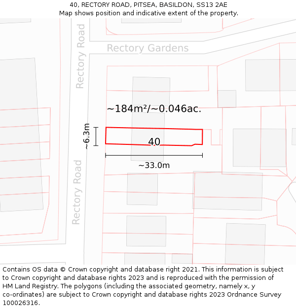 40, RECTORY ROAD, PITSEA, BASILDON, SS13 2AE: Plot and title map