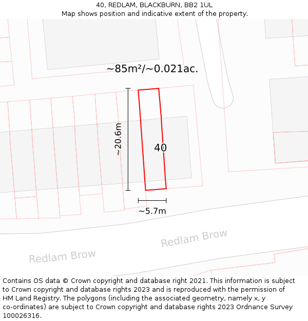 40, REDLAM, BLACKBURN, BB2 1UL: Plot and title map