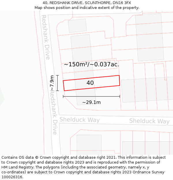 40, REDSHANK DRIVE, SCUNTHORPE, DN16 3FX: Plot and title map
