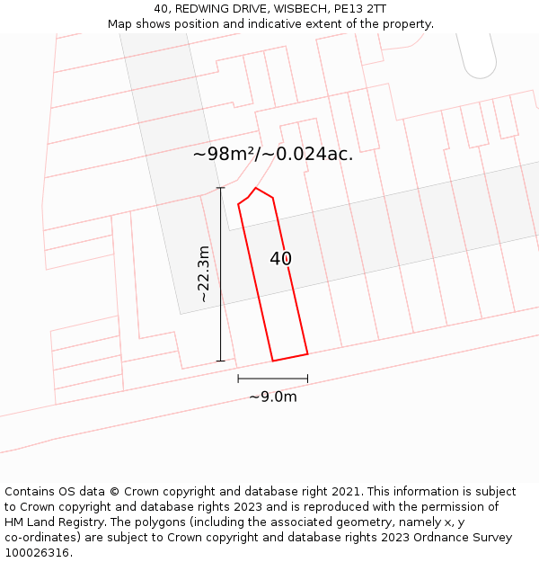 40, REDWING DRIVE, WISBECH, PE13 2TT: Plot and title map