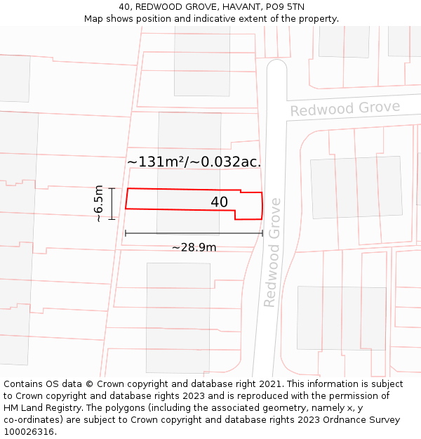 40, REDWOOD GROVE, HAVANT, PO9 5TN: Plot and title map