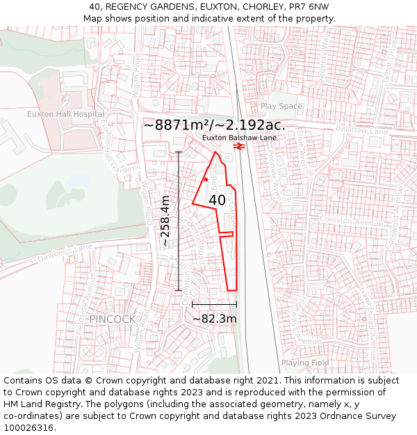 40, REGENCY GARDENS, EUXTON, CHORLEY, PR7 6NW: Plot and title map