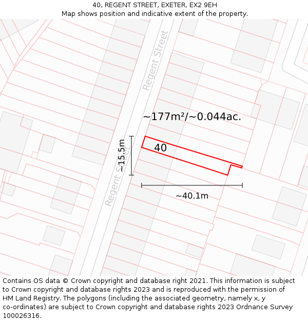 40, REGENT STREET, EXETER, EX2 9EH: Plot and title map