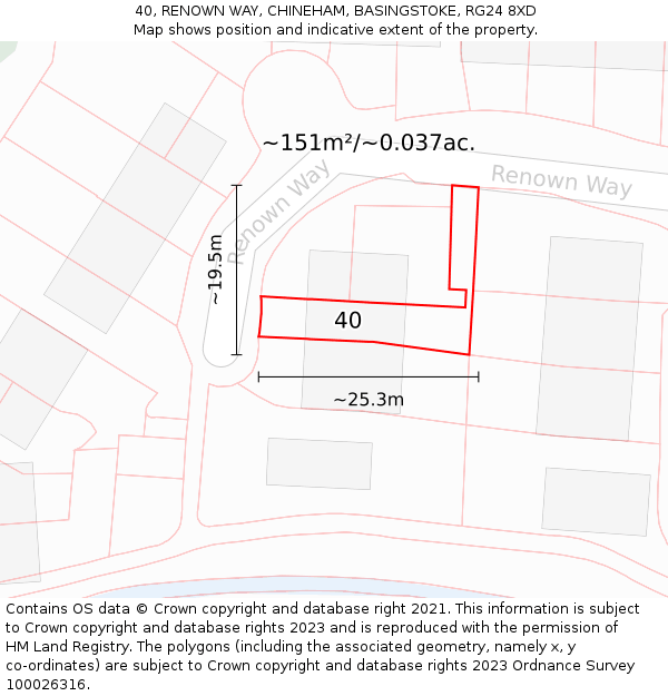 40, RENOWN WAY, CHINEHAM, BASINGSTOKE, RG24 8XD: Plot and title map