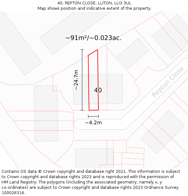 40, REPTON CLOSE, LUTON, LU3 3UL: Plot and title map