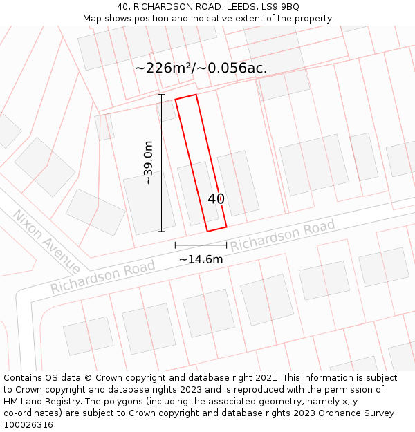 40, RICHARDSON ROAD, LEEDS, LS9 9BQ: Plot and title map