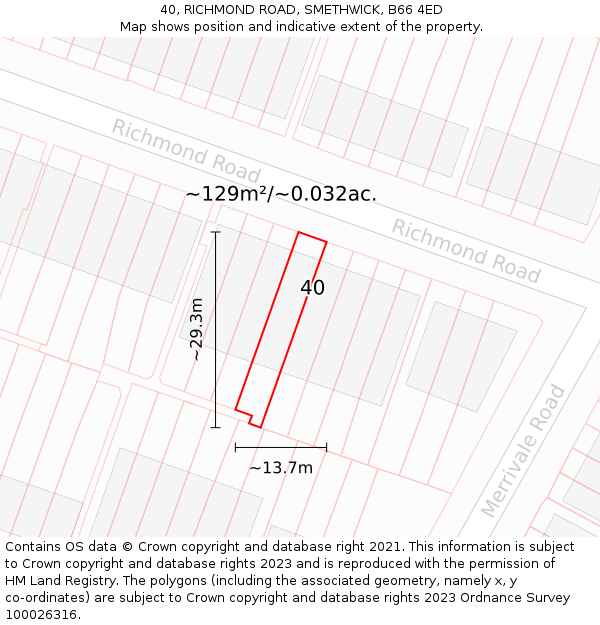 40, RICHMOND ROAD, SMETHWICK, B66 4ED: Plot and title map
