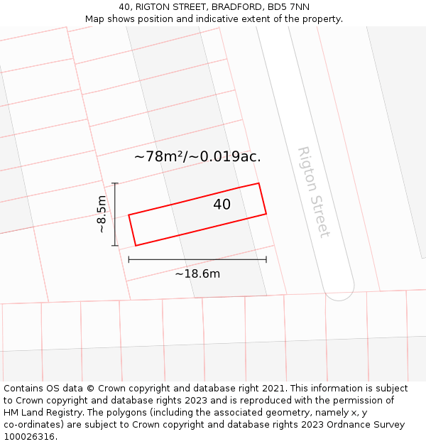 40, RIGTON STREET, BRADFORD, BD5 7NN: Plot and title map